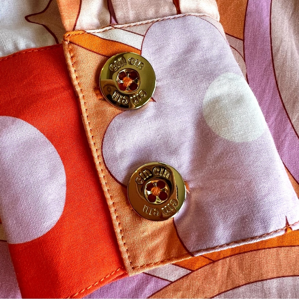 Cin Cin Shadow Bloom Orange and White Floral Button-Up Cotton Shirt Size Small - Picture 7 of 11